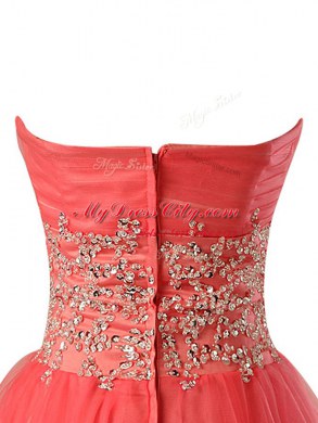 Mini Length Watermelon Red Prom Dress Organza Sleeveless Beading