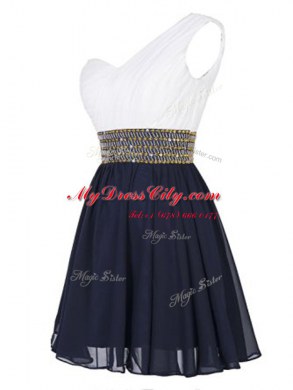 Chiffon One Shoulder Sleeveless Zipper Beading Prom Evening Gown in White And Purple