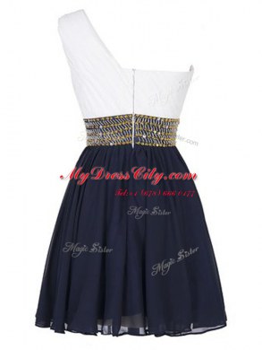 Chiffon One Shoulder Sleeveless Zipper Beading Prom Evening Gown in White And Purple