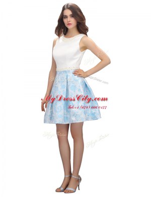 Free and Easy Scoop Printed Mini Length A-line Sleeveless White Prom Dress Zipper