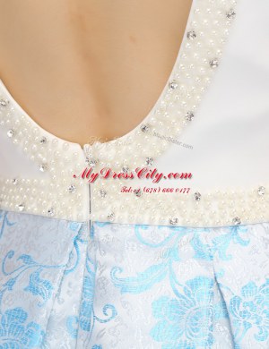 Free and Easy Scoop Printed Mini Length A-line Sleeveless White Prom Dress Zipper