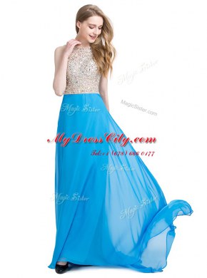 Scoop Sleeveless Chiffon Prom Dresses Beading Brush Train Zipper