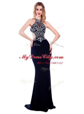 Sleeveless Sweep Train Beading Criss Cross Prom Evening Gown