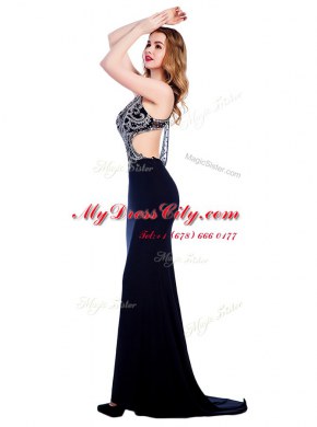 Sleeveless Sweep Train Beading Criss Cross Prom Evening Gown