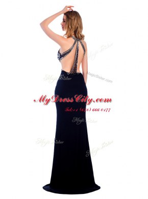 Sleeveless Sweep Train Beading Criss Cross Prom Evening Gown
