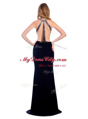 Sleeveless Sweep Train Beading Criss Cross Prom Evening Gown