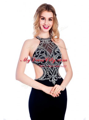 Sleeveless Sweep Train Beading Criss Cross Prom Evening Gown