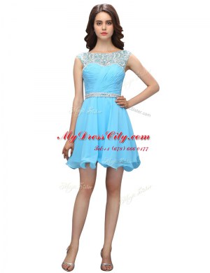 Sleeveless Zipper Knee Length Beading and Ruching Evening Dress