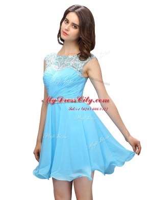 Sleeveless Zipper Knee Length Beading and Ruching Evening Dress