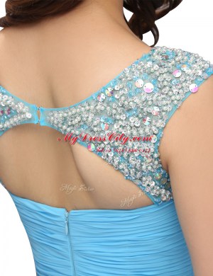 Sleeveless Zipper Knee Length Beading and Ruching Evening Dress