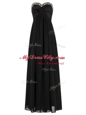 Vintage Floor Length Empire Sleeveless Black Prom Party Dress Zipper