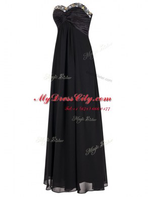 Vintage Floor Length Empire Sleeveless Black Prom Party Dress Zipper
