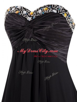Vintage Floor Length Empire Sleeveless Black Prom Party Dress Zipper