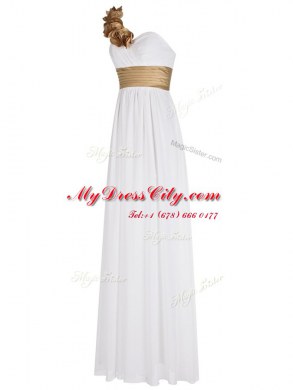 One Shoulder Floor Length Empire Sleeveless White Evening Dress Zipper