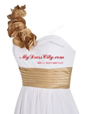 One Shoulder Floor Length Empire Sleeveless White Evening Dress Zipper