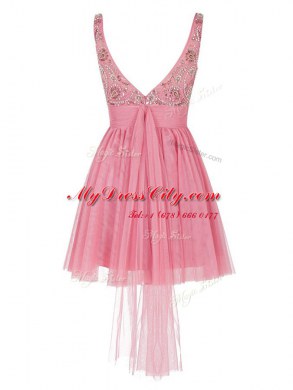 Bateau Sleeveless Tulle Prom Dresses Beading Zipper