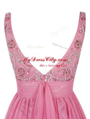 Bateau Sleeveless Tulle Prom Dresses Beading Zipper