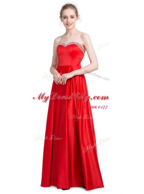 Wonderful Elastic Woven Satin Sleeveless Floor Length Prom Dress and Beading