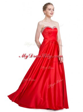 Wonderful Elastic Woven Satin Sleeveless Floor Length Prom Dress and Beading