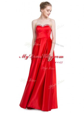 Wonderful Elastic Woven Satin Sleeveless Floor Length Prom Dress and Beading