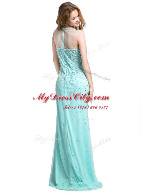 Turquoise Sleeveless Brush Train Beading With Train Homecoming Dress