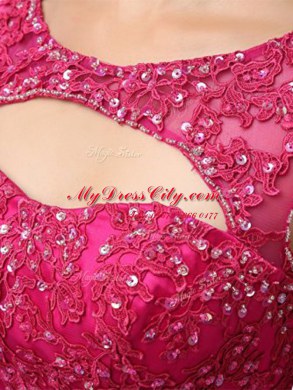 Fuchsia Sleeveless Beading and Appliques Mini Length Prom Gown