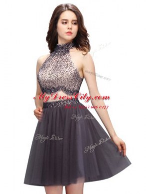 Beading Prom Dress Black Zipper Sleeveless Mini Length