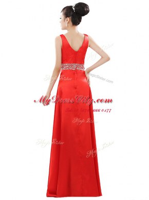Floor Length Empire Sleeveless Hot Pink Zipper