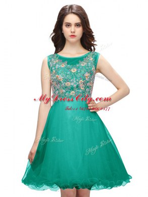 Scoop Mini Length Zipper Cocktail Dress Turquoise for Prom and Party with Embroidery