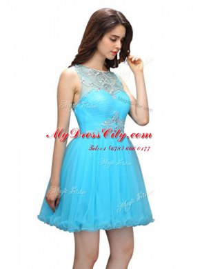 Fantastic Mini Length Aqua Blue Prom Dresses Scoop Sleeveless Zipper