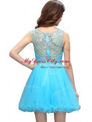 Fantastic Mini Length Aqua Blue Prom Dresses Scoop Sleeveless Zipper