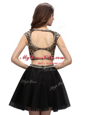 Colorful Navy Blue Criss Cross Scoop Beading Evening Dress Tulle Sleeveless