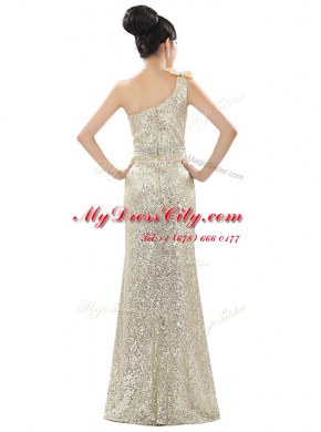 Colorful Orange Column/Sheath Sequined One Shoulder Sleeveless Beading and Sequins Floor Length Zipper Prom Gown