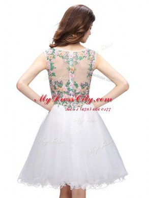 Mini Length White Homecoming Dress Scoop Sleeveless Zipper