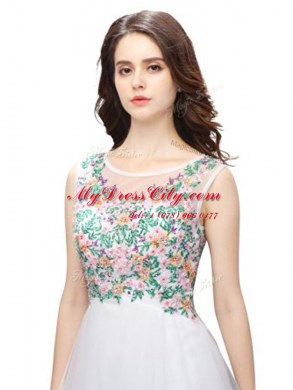 Mini Length White Homecoming Dress Scoop Sleeveless Zipper