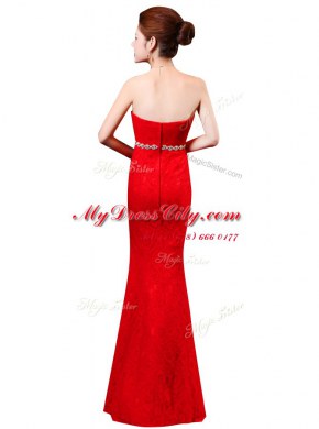 Peach Column/Sheath Lace Sweetheart Sleeveless Beading and Lace Floor Length Zipper Evening Dress