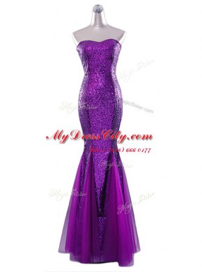 Beautiful Mermaid Sequins Prom Gown Eggplant Purple Zipper Sleeveless Floor Length