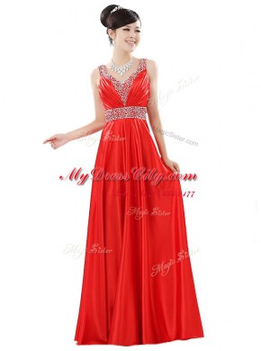 Top Selling Beading Homecoming Dress Red Zipper Sleeveless Floor Length