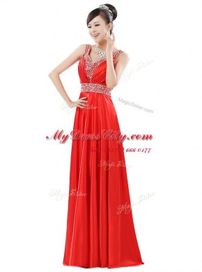 Top Selling Beading Homecoming Dress Red Zipper Sleeveless Floor Length
