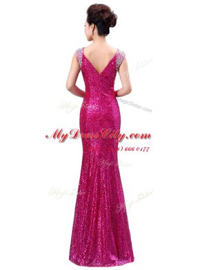 Sequins Column/Sheath Prom Dress Royal Blue V-neck Sequined Sleeveless Floor Length Zipper