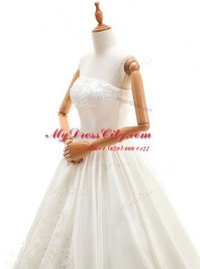 With Train Lace Up Wedding Dresses White for Wedding Party with Appliques Cathedral Train