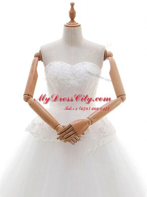 Glamorous White Sleeveless Tulle Court Train Zipper Bridal Gown for Wedding Party