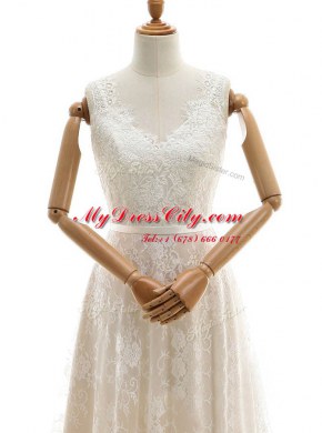 Nice Sleeveless Chapel Train Zipper With Train Lace Wedding Gown