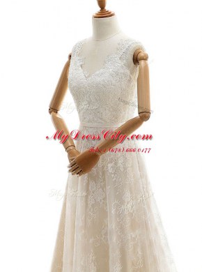 Nice Sleeveless Chapel Train Zipper With Train Lace Wedding Gown