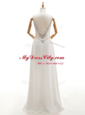 White Sleeveless Chiffon Backless Wedding Gown for Wedding Party