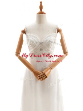 White Sleeveless Chiffon Backless Wedding Gown for Wedding Party