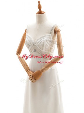 White Sleeveless Chiffon Backless Wedding Gown for Wedding Party