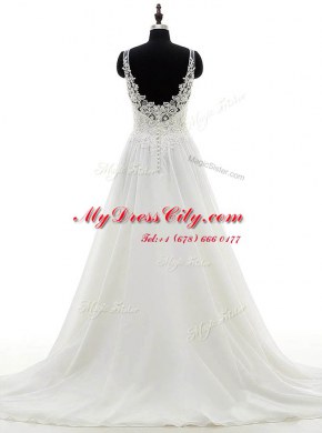 Elegant Scoop Chiffon Sleeveless With Train Bridal Gown Brush Train and Lace
