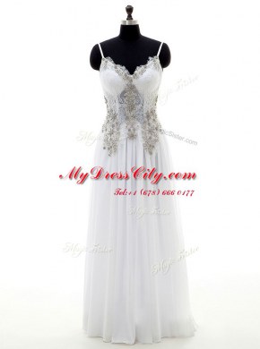 Eye-catching Empire Bridal Gown White V-neck Chiffon Sleeveless Floor Length Backless