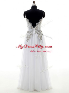 Eye-catching Empire Bridal Gown White V-neck Chiffon Sleeveless Floor Length Backless
